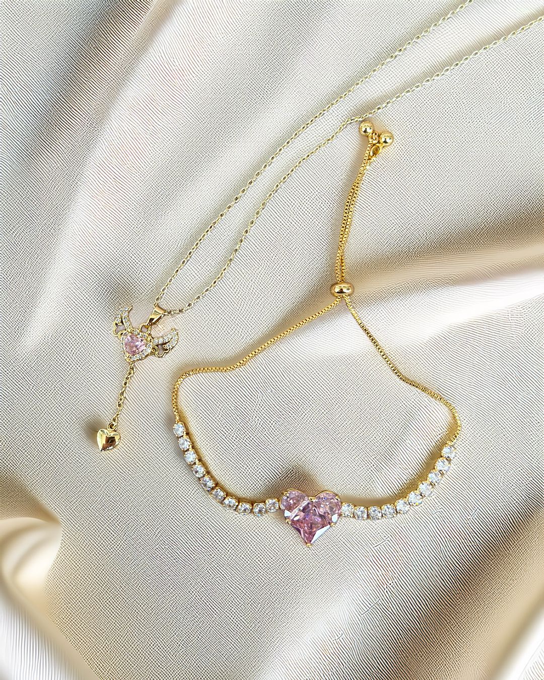 Celestial Winged Heart Duo | Pembe Kristal Işıltısı